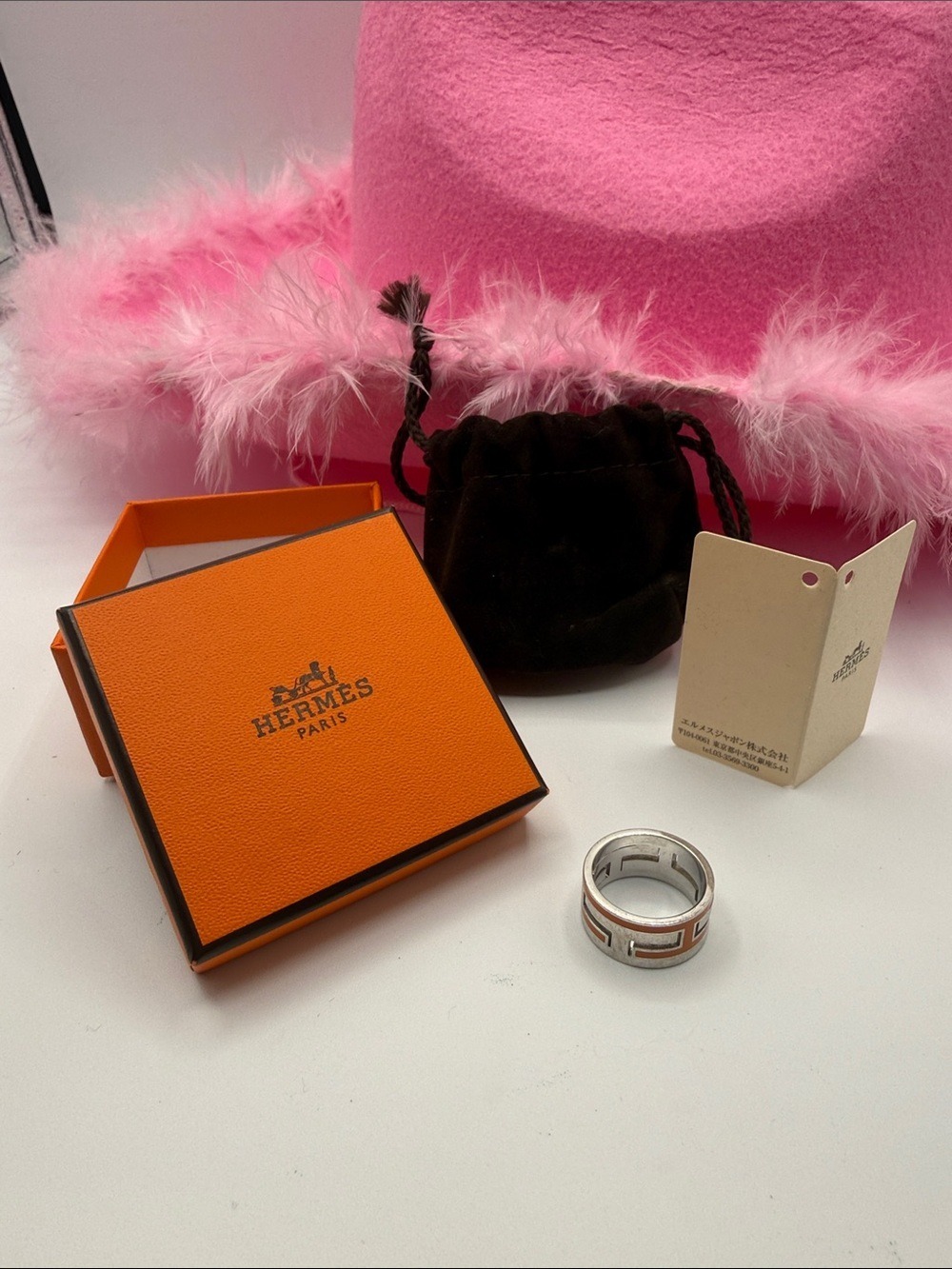 Hermès Silver A925 size U.S 5.5 Ring with silver & Orange Enamel